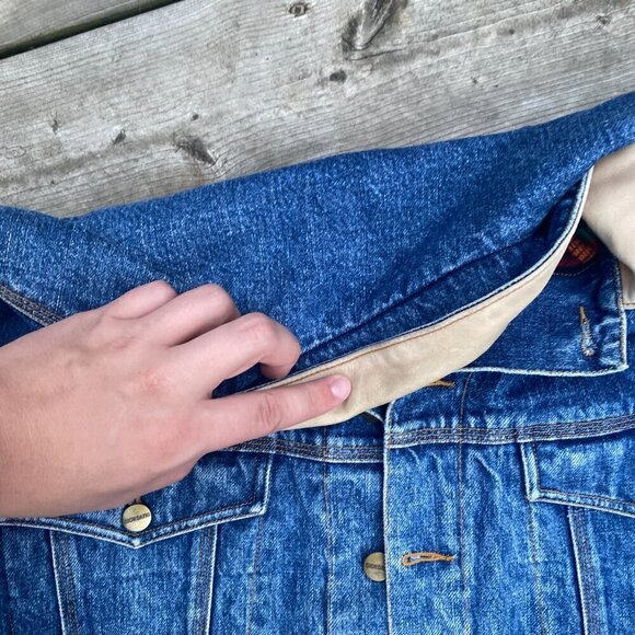 Vintage 1980s Blanket Lined Giordano Aztec Denim Jacket Large - Picture 7 of 14